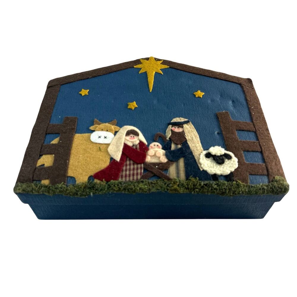 Vintage 2004 BAF Polymer Clay Nativity Ornament Set 7 Pc Felt Manger Box - Picture 10 of 11
